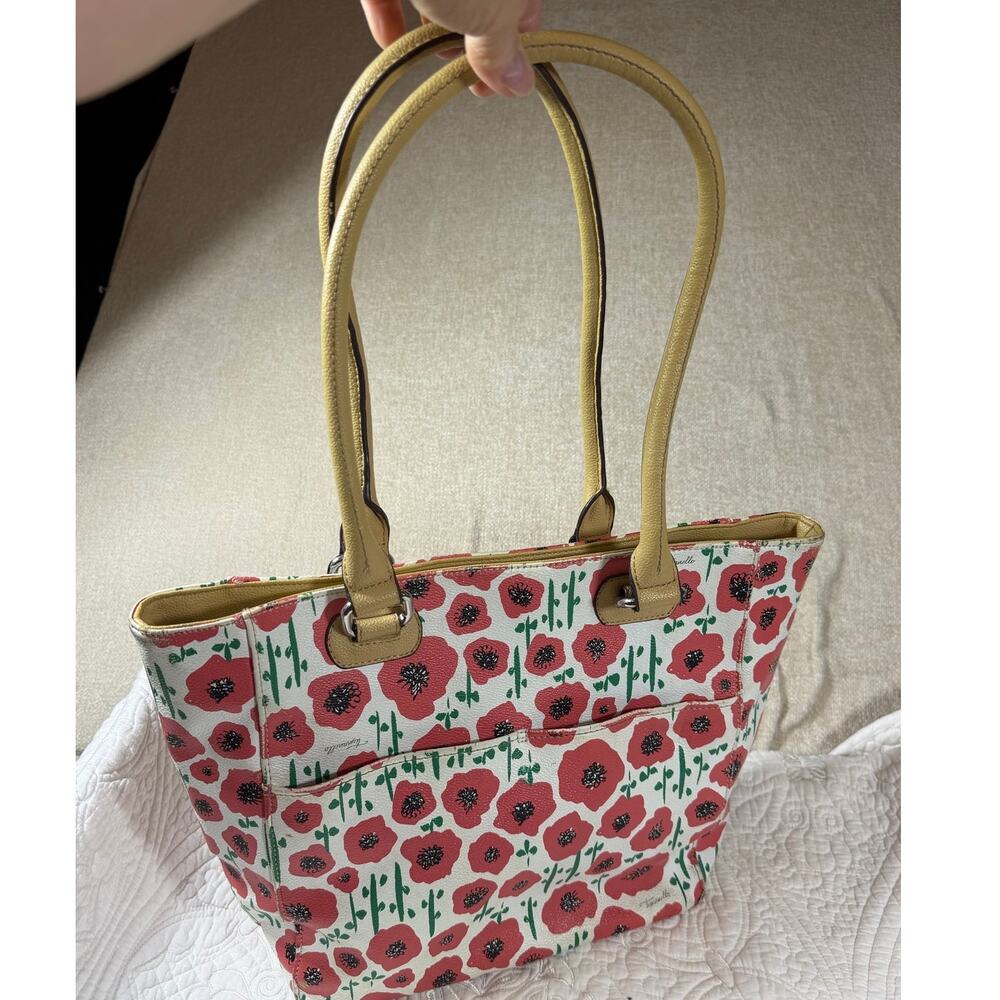 Tignanello Women's White Red Strawberry Poppy Shoulder Tote Bag Floral Casual